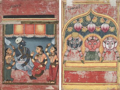 Krishna com Radha e Dois Atendentes (reto); Jagannath, Subhadra e Balarama em um Arco (verso) de Unknown artist