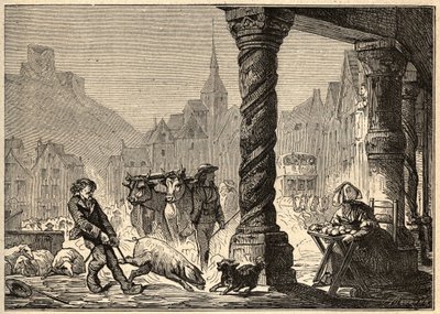 La grande Rue un jour de marche à Dol de Bretagne - gravura em "PATRIE" - DESCRIÇÃO PECTURAS DE FRANÇA EM 6 VOLUME POR LUCIEN HUARD - final do século XIX de Unknown artist