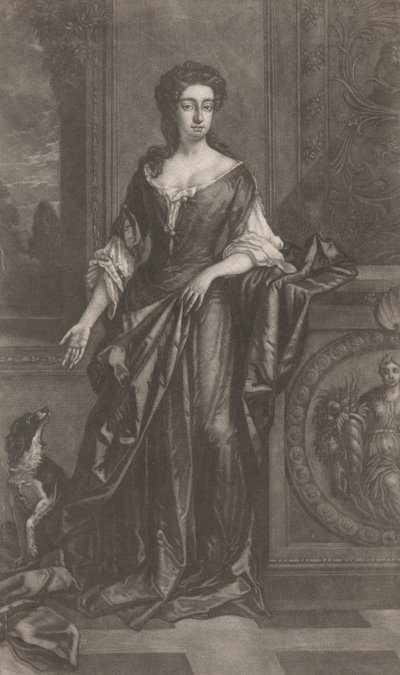 Senhora (com cão, encostada ao pedestal com baixo-relevo de cornucópia) de Unknown artist