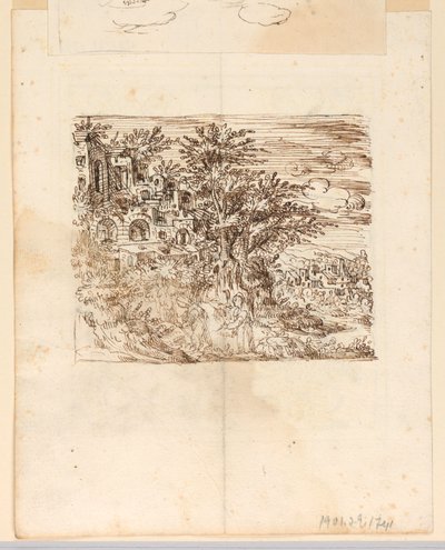 Paisagem; verso: design grotesco de Unknown artist