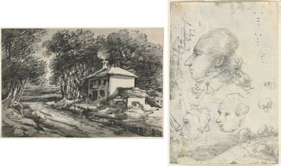 Paisagem com Casa de Campo (recto); Estudos de Cabeças (verso) de Unknown artist