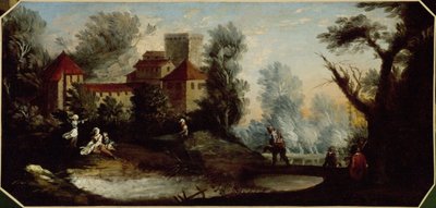 Paisagem com castelo fortificado. Entre 1701 e 1800 (óleo) de Unknown artist