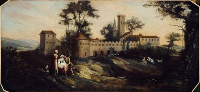 Paisagem com castelo fortificado. Entre 1701 e 1800 (óleo) de Unknown artist