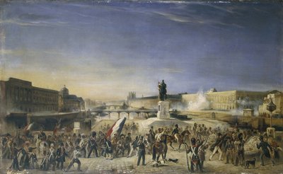 O ataque ao Louvre, a 29 de julho de 1830, vista do Pont-Neuf, em 1830 (óleo sobre tela) de Unknown artist