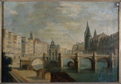 Le Grand Bras du Pont-Neuf et la pompe de la Samaritaine, cerca de 1800, atual 1º arrondissement, entre 1795 e 1805 (óleo sobre tela) de Unknown artist