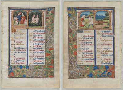 Folha de um livro de horas: página do calendário para maio (reto) e página do calendário para junho (verso) (2 de 3 folhas extirpadas) de Unknown artist