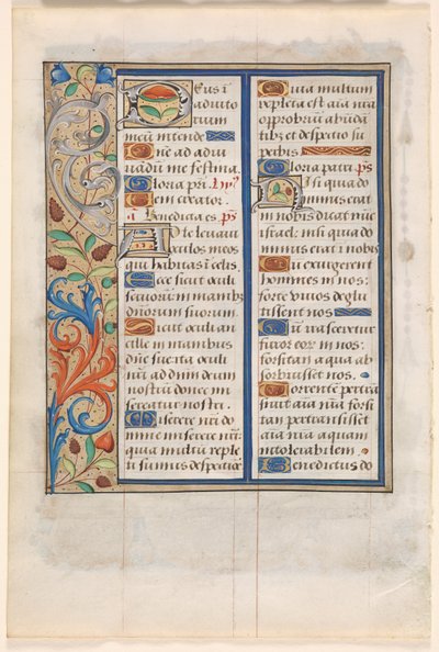 Folha de um livro de horas: texto com borda ilustrada (verso) de Unknown artist