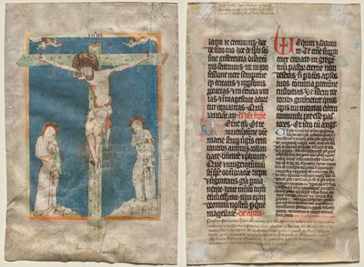 Folha de um Missal: A Crucificação (reto) e Texto (verso) de Unknown artist