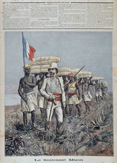 O Tenente Mizon lidera uma coluna de exploração na África Central - no "Le petit journal" de 07/09/1892 de Unknown artist