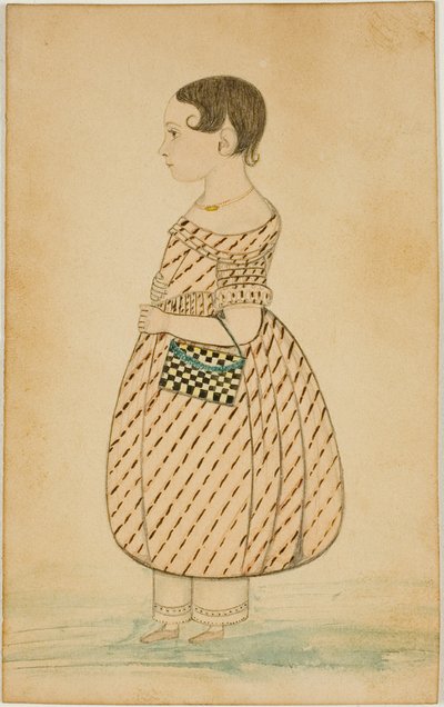 Menina com bolsa quadriculada em perfil à esquerda de Unknown artist