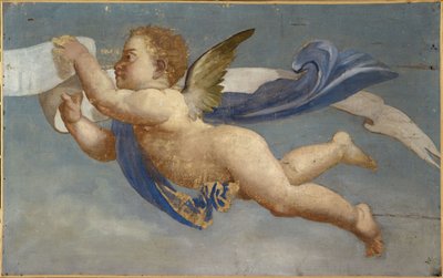 Amor segurando um filactério. Pintura decorativa, entre 1801 e 1900 (óleo sobre tela) de Unknown artist