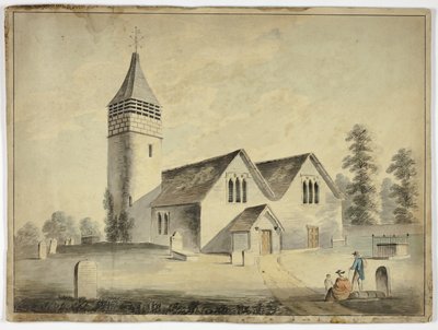 Homem, mulher e criança no cemitério Churchyard de Unknown artist