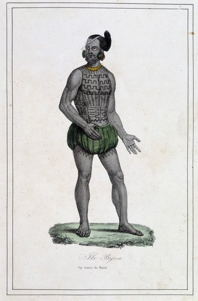 Homem das Ilhas Byron com tatuagens (Polinésia) - em "Os diferentes povos da terra" de Abbe Paul Jonhanneaud, Librairie des Bons livres de Unknown artist