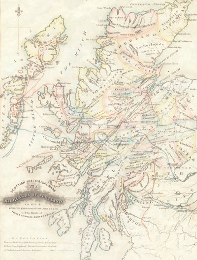 Mapa das Terras Altas da Escócia com os Territórios dos Clãs de Unknown artist