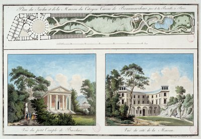 Mapa do jardim e da casa do escritor e dramaturgo francês Pierre Augustin Caron de Beaumarchais (1732-1799) no atual Boulevard Beaumarchais em Paris. Gravura por volta de 1795 Paris, Musee Carnavalet de Unknown artist