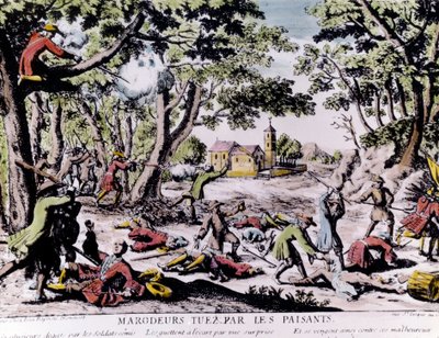 Marauders baleados por camponeses. Estampa do século XVIII Paris, B.N. de Unknown artist