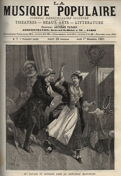 Marie Justine Benoite Duronceray, chamada Madame Favart, e Rochart (Rochard) no "Servante Maitresse" (Serva padrona) de Pergolese (Giovanni Battista Pergolesi) - gravura no ilustre jornal semanal "Música Popular" - 1882 de Unknown artist