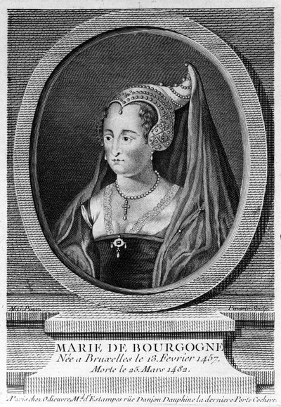 Marie de Borgonha (1457 - 1482), filha de Carlos o Negrito e esposa de Maximiliano da Áustria. Gravura do século XIX. de Unknown artist