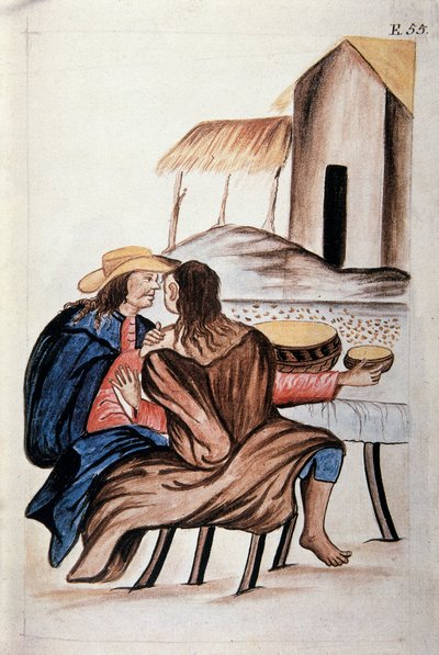 Acordo de casamento entre índios, do livro "Trujillo del Peru" ou "Códice Martínez Compañón", de Baltazar Martinez Compañón y Bujanda, bispo de Trujillo (1782-1785) de Unknown artist