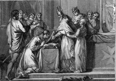 Casamento de Sigebert I (535-575), Rei da Austrália e Brunehaut (ou Brunehilde, 543-613), 566. Gravura do século XVIII. de Unknown artist