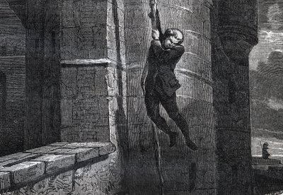 Masers De Latude fugindo da Bastilha - Escape de la Bastille de Jean Henry, dit Danry, dit Masers de Latude (1725-1805) - gravura em "Dictionnaire populaire illustrious" - 1864 - de Joseph Decembre e Edmond Allonier - de Unknown artist