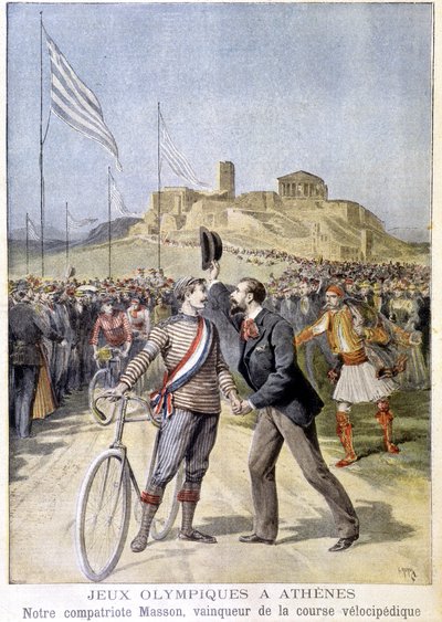 Masson vencedor da corrida velocipédica nos Jogos Olímpicos de Atenas - no "Le Petite Journal" de 26/04/1896 de Unknown artist