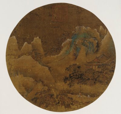 Paisagem montanhosa: penhascos, templo e pinheiros de Unknown artist