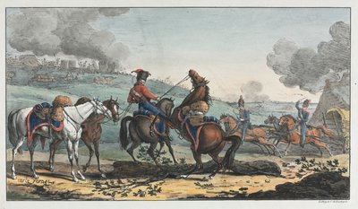 Artilharia Montada conduzindo três cavalos de Unknown artist