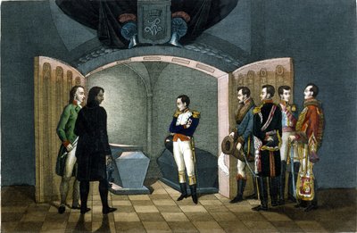 Napoleão Bonaparte em frente ao túmulo de Frederico II da Prússia. de Unknown artist