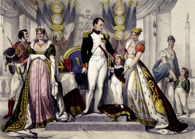 Dinastia Napoleónica de 1804 a 1815. Josefina, Napoleão I, Rei de Roma, Maria Luísa. Gravura do século XIX. de Unknown artist