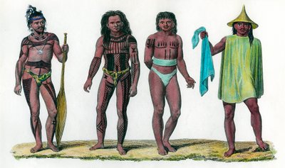 Ilhas naturais de Iros Penelap e Aouara, população do continente oceânico. Gravura do século XVIII. Colecção privada. de Unknown artist