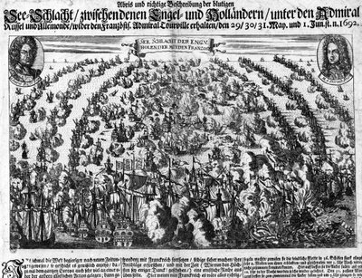 Batalha Naval de La Hougue (1692) que opôs o exército de Luís XIV à Holanda. Gravura. Século XVIII. de Unknown artist