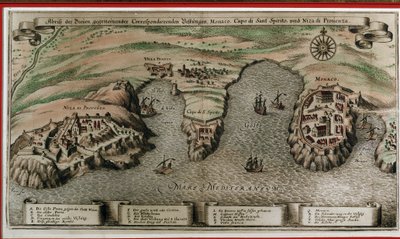 Nice, Villefranche e Mónaco no século XVII (decoupe geográfico) de Unknown artist