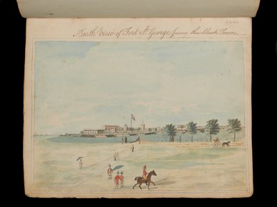 Vista Norte do Forte St George de frente para a cidade negra, c.1800 (aguarela) de Unknown artist