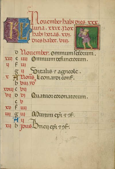 Página de Calendário de novembro; Recolha de Madeira de Unknown artist