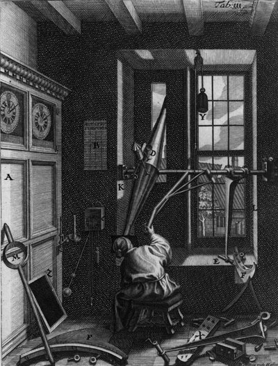 Olaus Romer (Ole), Astrónomo dinamarquês (1644-1710) observa os eclipses dos satélites de Júpiter de Unknown artist