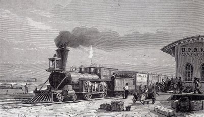 Estação de Omaha, ponto de partida da Ferrovia do Pacífico - em "Tour du monde". de Unknown artist