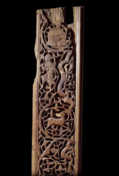 Arte oriental: painel de madeira esculpida. Século XIII. Detalhe. Paris, Museu do Louvre de Unknown artist