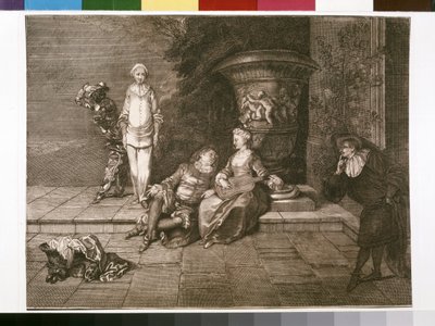 Gravura original com Pierrot à esquerda de Unknown artist