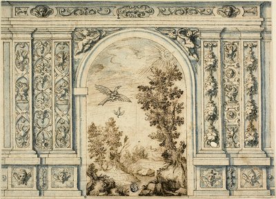 Muro ornamental com paisagem de Unknown artist