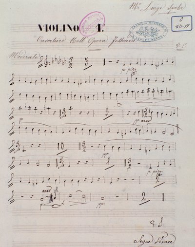 Página da partitura para o primeiro violino na abertura da ópera Jessonda de Louis Spohr de Unknown artist