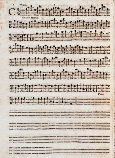 Página de partitura musical de "" Concerti a five, Op. 5 "" de Tomaso Albinoni de Unknown artist