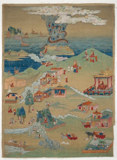 Estandarte pintado (Thangka) de cinco contos morais do Avadana Kalpalata Jataka de Unknown artist
