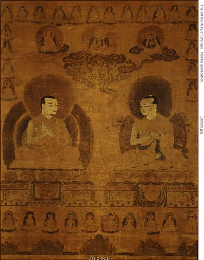 Estandarte pintado (Thangka) dos professores da linhagem Sakyapa de Unknown artist