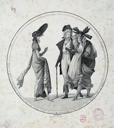A moda parisiense: "Incrível e maravilhoso" Gravura de 1795 Paris, Musee Carnavalet de Unknown artist