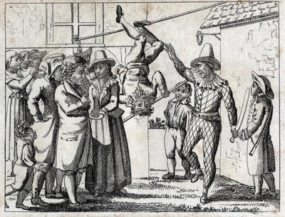 Festa na aldeia: jogos e disfarces. Gravura no final do século XVIII. Colecção privada. de Unknown artist