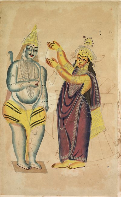 Parvati colocando uma guirlanda de casamento em Shiva (reto) de Unknown artist