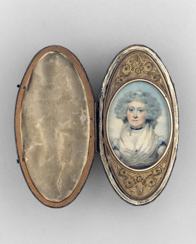 Caixa de remendo com retrato de mulher, c.1780 (aquarela sobre marfim, cobre dourado e vidro) de Unknown artist