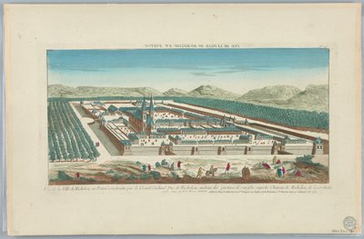 Peep-show, Vista da cidade de Richelieu em Poitou construída pelo Grão-Cardeal Duque de Richelieu, no final dos Parteres de Sougid e soberbo Chateau de Richelieu de la Conduitte, nº 147 de Unknown artist