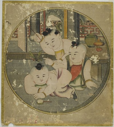 Imagem de louva-a-deus e três crianças 蟷螂三童図 (Tourou sandou zu) de Unknown artist